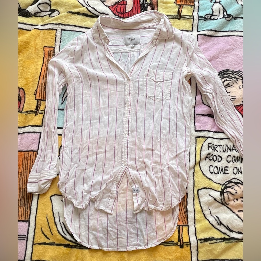 Striped Linen Purple and White Button-Up Shirt